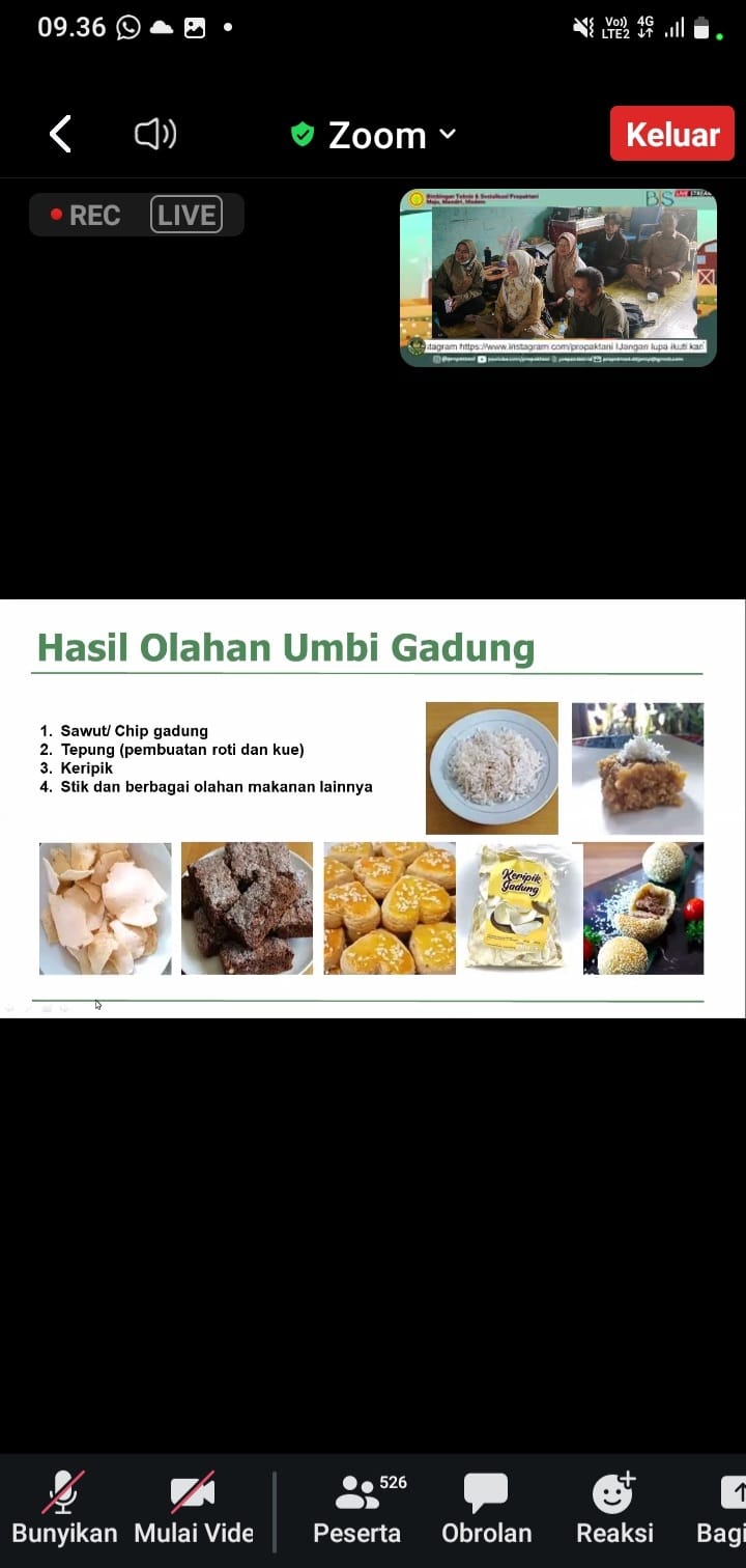 Mengikuti Zoommeeting dengan Tema \" Penanganan Pascapanen Produk Tanaman Pangan , Ubi Gadung .